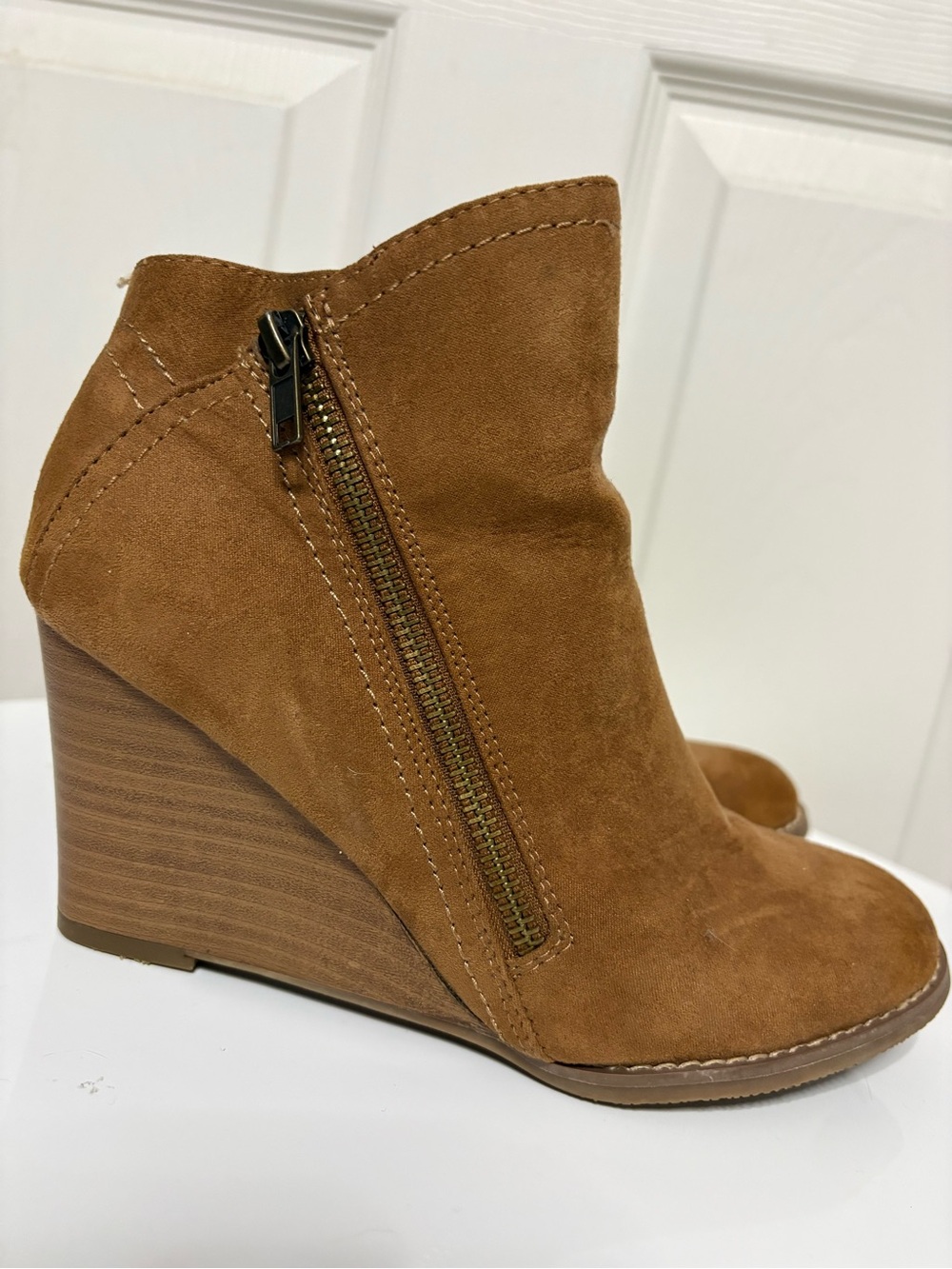 Sonoma Tan Suede Wedge Ankle Boot